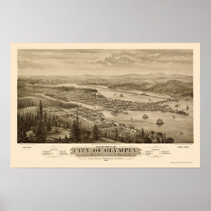Póster Olympia, mapa panorámico de WA - 1879
