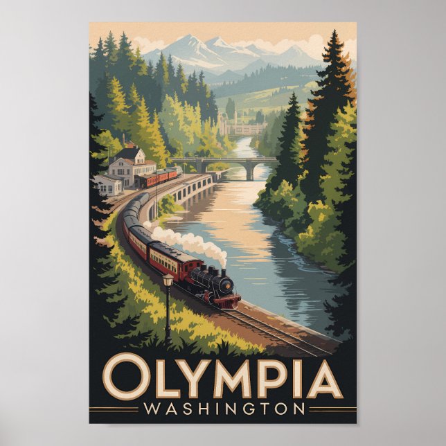 Póster Olympia Washington Illustration Travel Art Vintage (Frente)