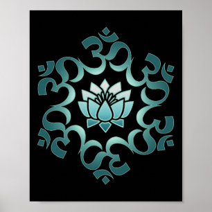 Póster Om, Mantra, Símbolo, Mandala, Flor de Loto, Budism