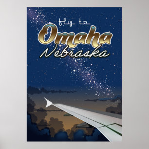 Póster Omaha, afiche de viaje de vuelo vintage de Nebrask
