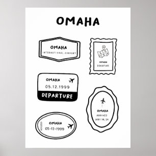 Póster Omaha - Colección de sellos de viaje   Minimalista