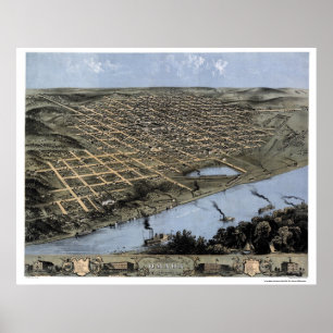 Póster Omaha, mapa panorámico del NE - 1868