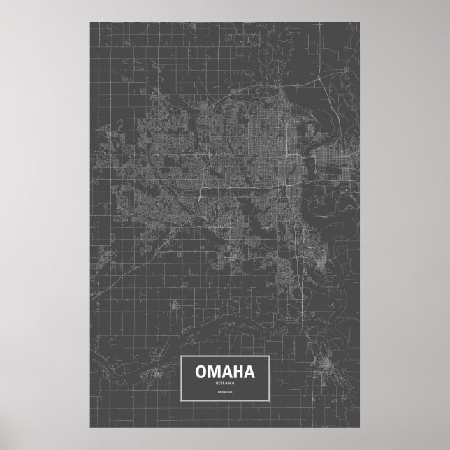 Póster Omaha, Nebraska (blanco sobre negro) (Frente)