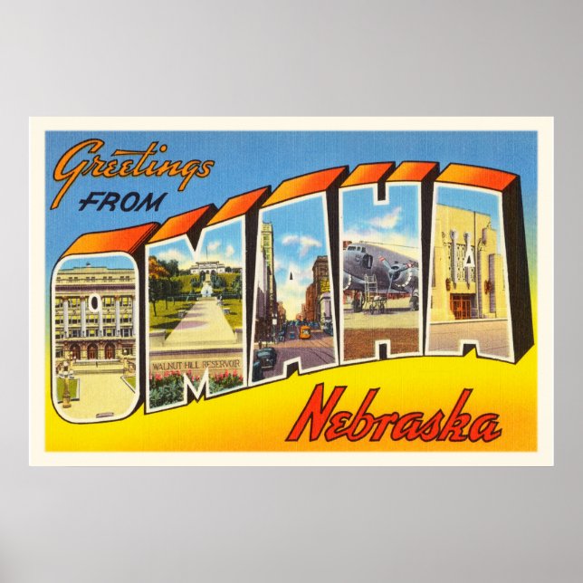 Póster Omaha Nebraska NE Antiguo recuerdo de viajes vinta (Frente)