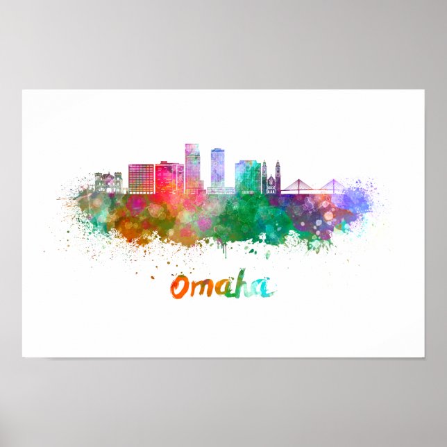 Póster Omaha V2  skyline in watercolor (Frente)