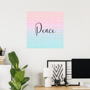 Póster Ombre azul rosado con líneas doradas delgadas Paz