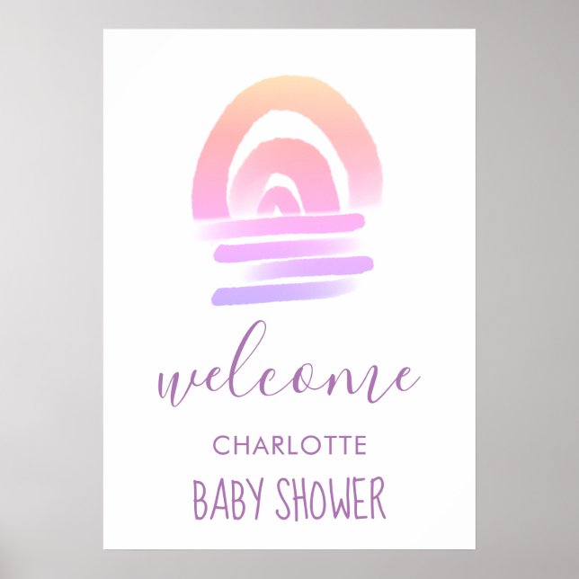 Póster Ombre Boho acuarela Rainbow Baby Shower (Frente)