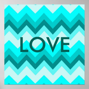 Póster Ombre Girly Pattern Verde azulado Turquesa Chevron