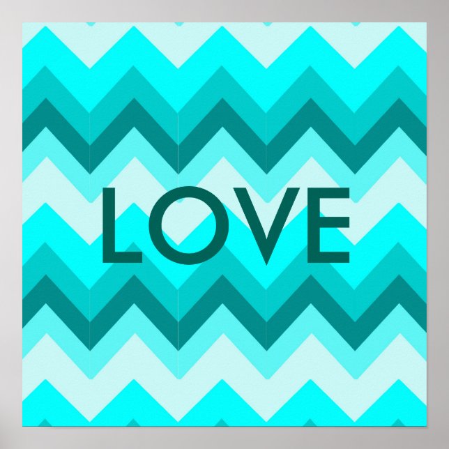 Póster Ombre Girly Pattern Verde azulado Turquesa Chevron (Frente)