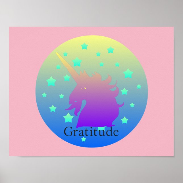 Póster Ombre unicornio con gratitud de palabra (Frente)