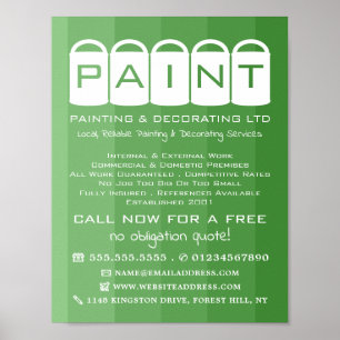 Póster Ombre verde, baldes de pintura, pintador y decorad