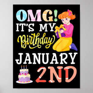 Póster Omg Es Mi Cumpleaños El 2 De Enero Chica Linda Con