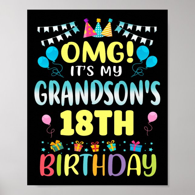 Póster Omg Its My Grandsons 18th Birthday Sweet 18 Years  (Frente)