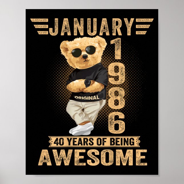 Póster (on Back) January 40th Birthday Men Women 1986 Ted (Frente)