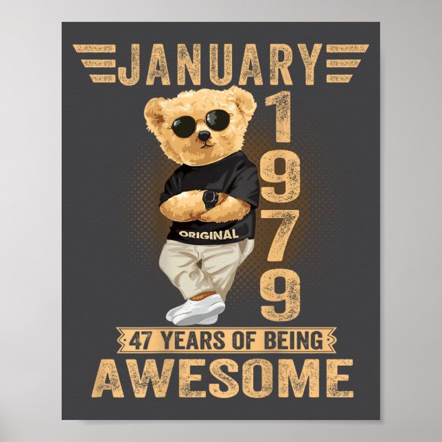 Póster (on Back) January 47th Birthday Men Women 1979 Ted (Frente)