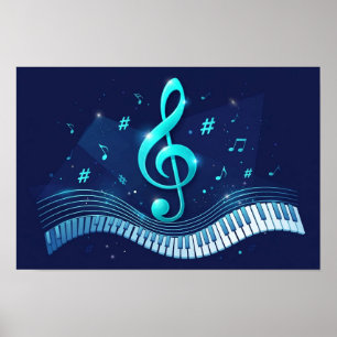Póster Onda de clave de sol y teclas de piano