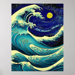 Póster Onda fuera de Kanagawa al estilo Vincent Van Gogh