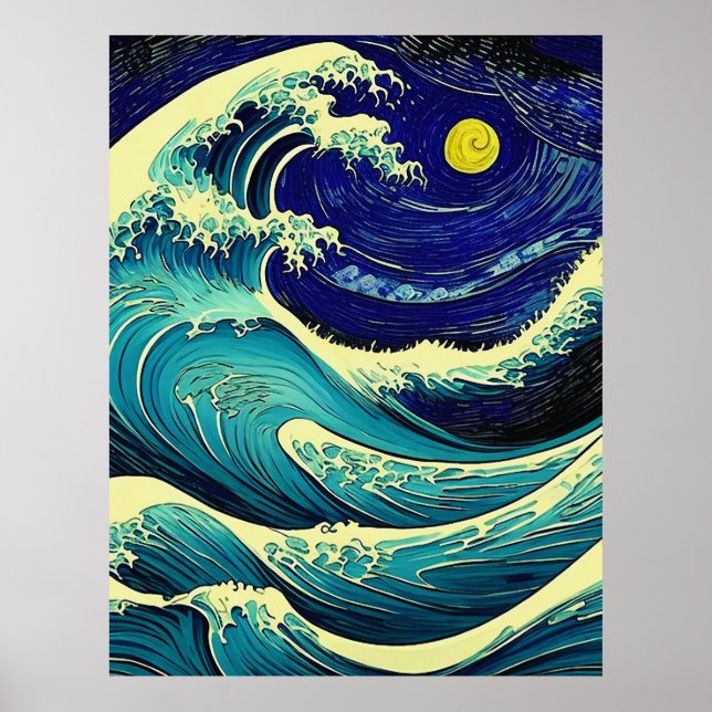 Póster Onda fuera de Kanagawa al estilo Vincent Van Gogh (Frente)