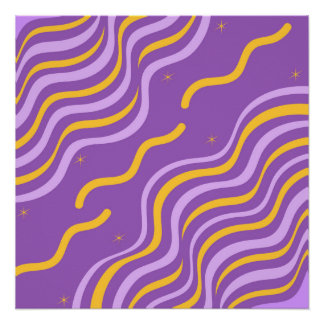 Póster Onda Groovy de Franja Púrpura Amarillo Abstracto P