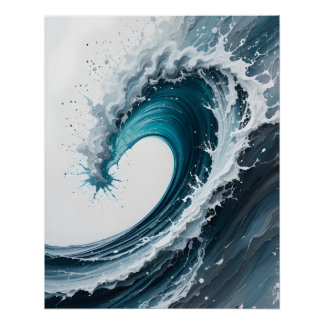 Póster Onda oceánica en caída abstracta