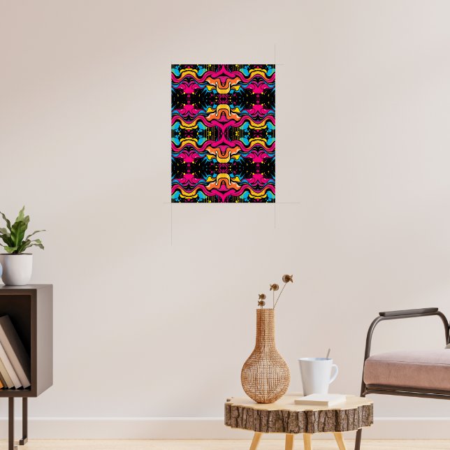 Póster Onda psicodélica de neón Patrón continuo (Salón 3)