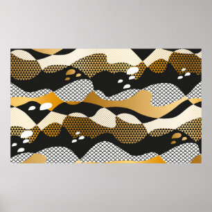 Póster Ondas abstractas con textura geométrica en oro met