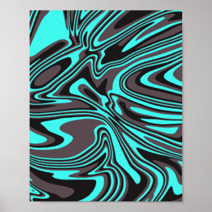 Póster Ondas abstractas de cian y negro