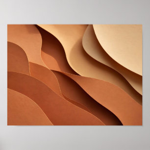 Póster Ondas abstractas de papel cortado en marrón terrac