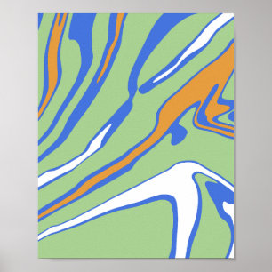 Póster Ondas abstractas en verde, azul, naranja y blanco