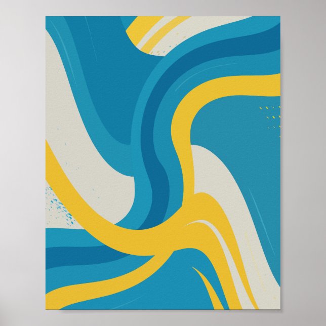 Póster Ondas abstractas vibrantes de azul y amarillo (Frente)
