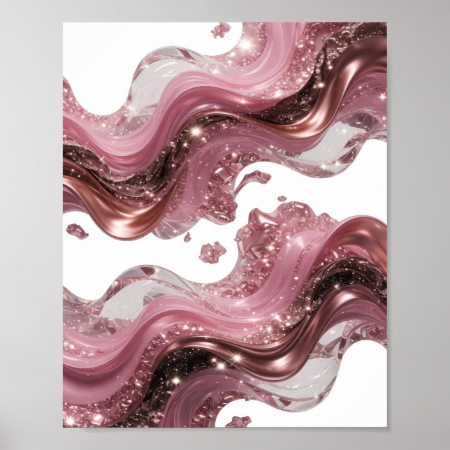 PÓSTER ONDAS DE LÍQUIDO ABSTRACTO 3D CON DESTELLOS Y GEMA (Frente)