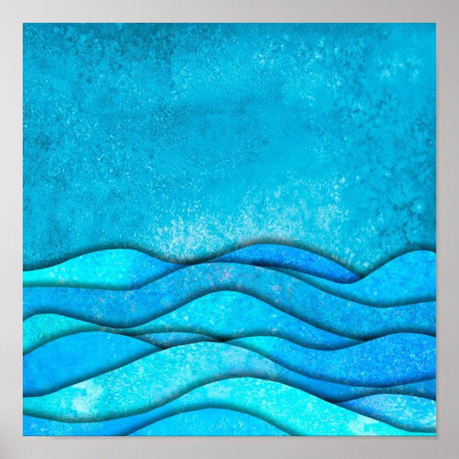 Póster Ondas del océano azul vintage (Frente)