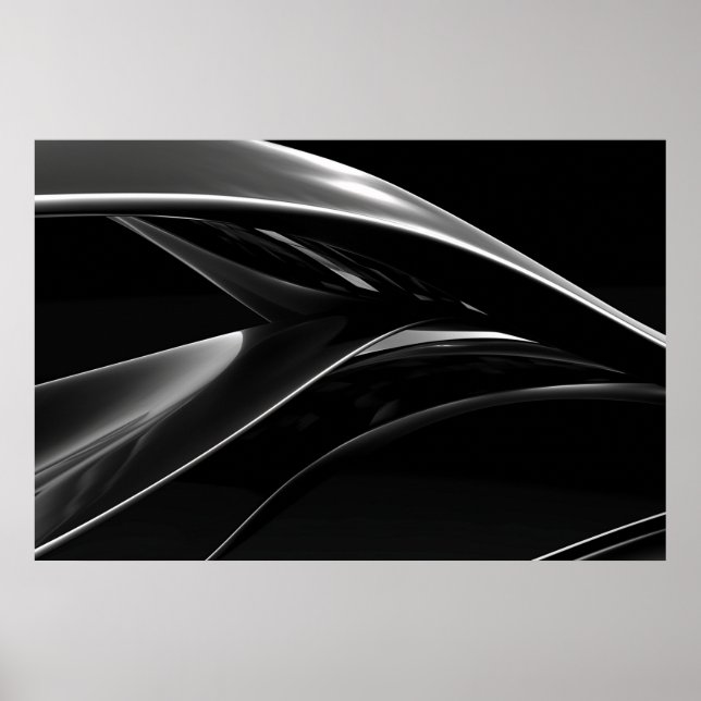 Póster Ondas en fotografía cromada en blanco y negro abst (Frente)