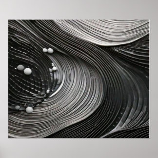 Póster Ondas Fluyentes Monocromas Texturizadas Abstractas