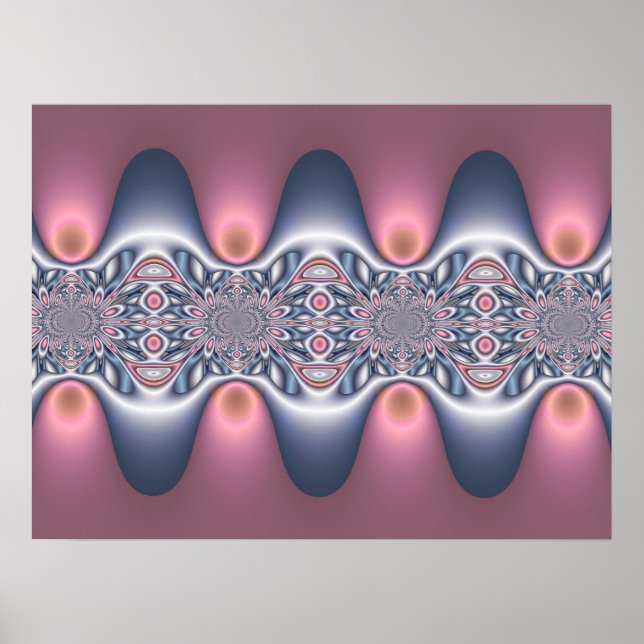 Póster Ondas fractales plateadas y rosadas  (Frente)
