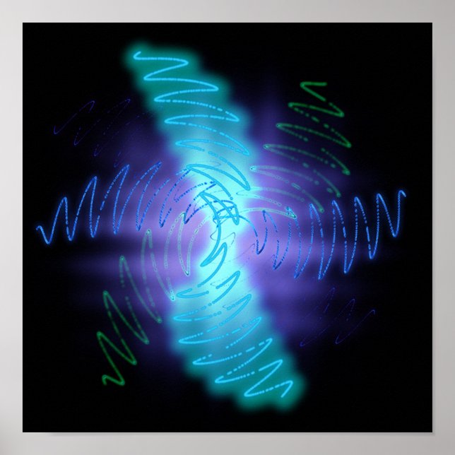Póster Ondas modernas de sonido brillante neón (Frente)