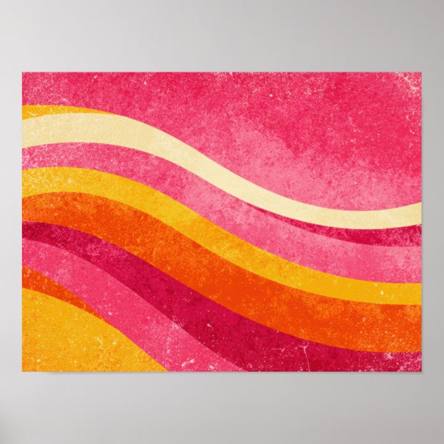 Póster Ondas Retro Rosa – Fondo Ondulado Vintage (Frente)