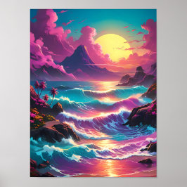 Póster Ondas retro vibrantes, explosión audaz de retro co