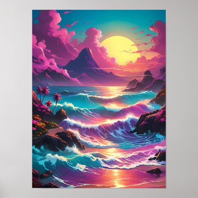 Póster Ondas retro vibrantes, explosión audaz de retro co (Frente)