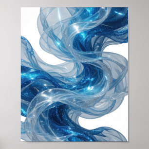 Póster Ondas y estrellas azules de plata elegantes diseño