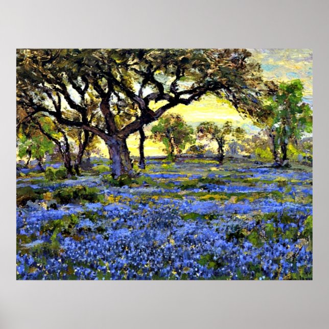 Póster Onderdonk - Árbol de roble antiguo y Bluebells (Frente)