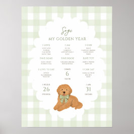Póster One Golden Year Puppy Dog 1st Birthday Milestone 