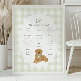 Póster One Golden Year Puppy Dog 1st Birthday Milestone