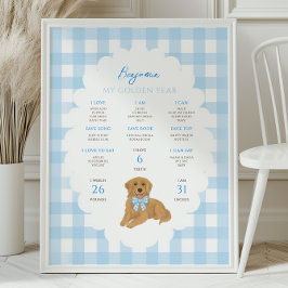 Póster One Golden Year Puppy Dog 1st Birthday Milestone 