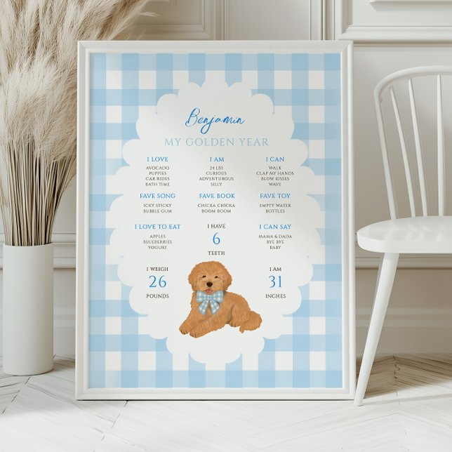 Póster One Golden Year Puppy Dog 1st Birthday Milestone  (Subido por el creador)