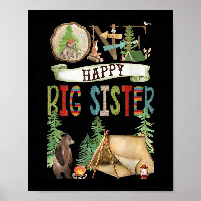 Póster One Happy Big Sister Camper First Birthday Camng B (Frente)