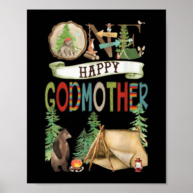 Póster One Happy Godmother Camper First Birthday Camng Be (Frente)