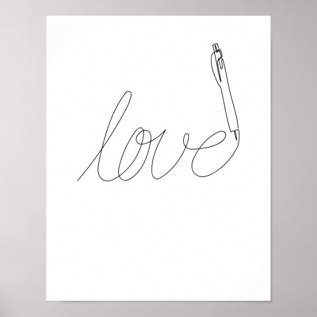 Póster One Line Art Love gezeichnet mit Stift (Frente)
