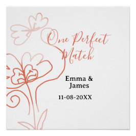 Póster One Perfect match terracotta wedding couple name f