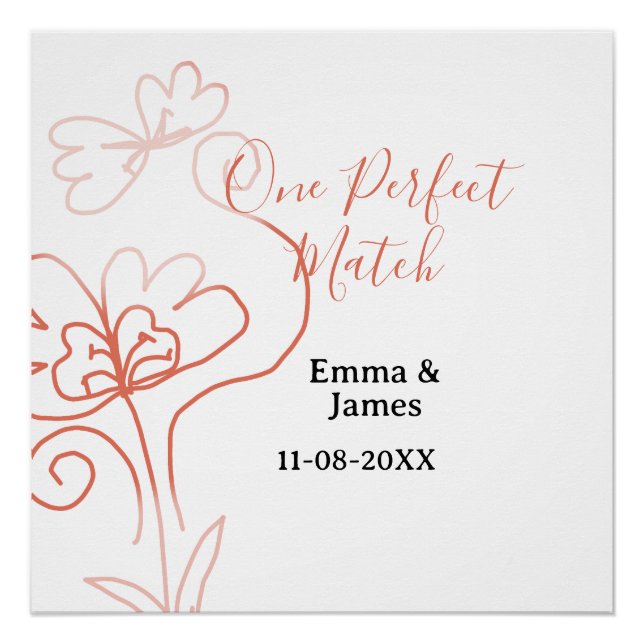 Póster One Perfect match terracotta wedding couple name f (Anverso)